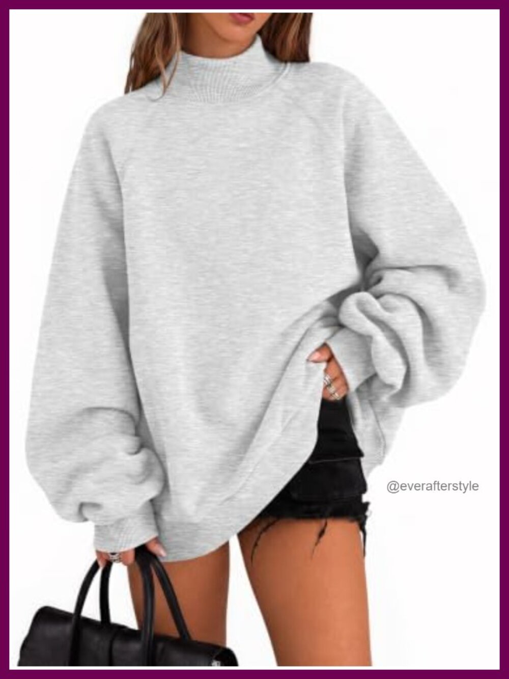 Mock Neck Oversized Sweatshirt with Pockets